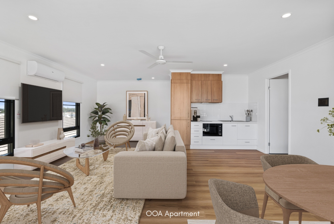OOA apartment living and kitchen